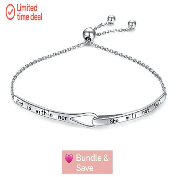 Sterling Silver Adjustable Infinity Bracelet Engraved Inspirational Gift - Picture 2 of 8